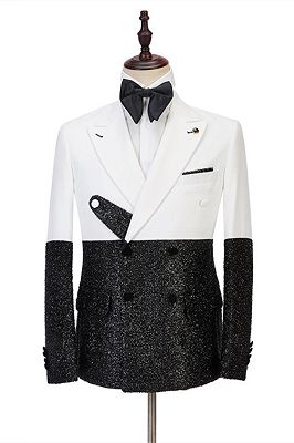 Kenneth White and Sparkle Double Breasted Fashion Slim Fit Prom Men Suits Online_1