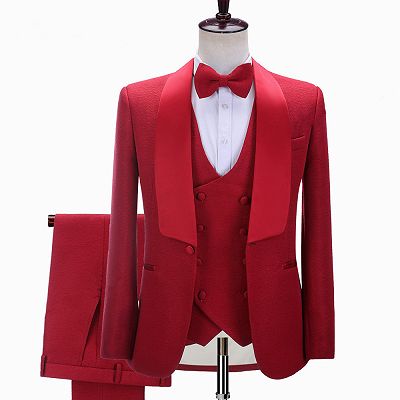 Steven Red Three-Piece Shawl Lapel Slim Fit Wedding Suits_2