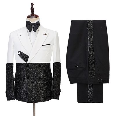 Kenneth White and Sparkle Double Breasted Fashion Slim Fit Prom Men Suits Online_2