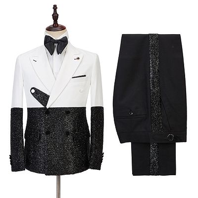 Kenneth White and Sparkle Double Breasted Fashion Slim Fit Prom Men Suits Online