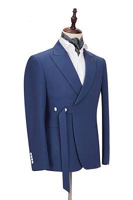 Kayden Newest Dark Blue Peaked Lapel Slim Fit Men Suits for Business