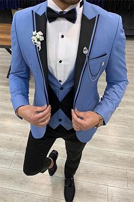 Ian Blue Peaked Lapel Slim Fit Formal Business Men Suits_1