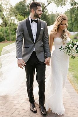 Fashion Gray Shawl Lapel Wedding Suit | One Button Men's Suit