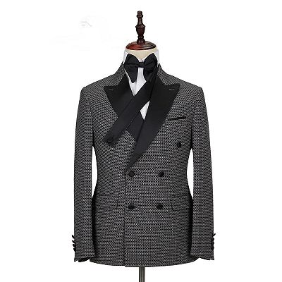 Grant Black Plaid Peaked Lapel Double Breasted Men Suits_4