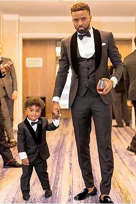 Shawl Lapel Gray and Black Wedding Suit | Groomsmen Tuxedos 3 Pieces_1