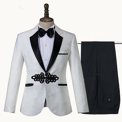 Devin White Jacquard Knitted Button Fashion Wedding Suit_3