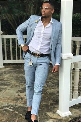 Carlos Blue Two Pieces Slim Fit Notched Lapel Prom Men Suits