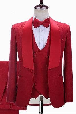 Steven Red Three-Piece Shawl Lapel Slim Fit Wedding Suits