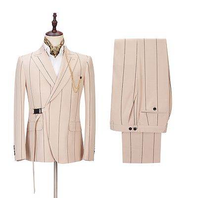 Ivan Light Champagne Fashion Striped Peaked Lapel Prom Men Suits