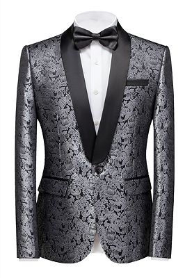 Levi Silver Shawl Lapel Stylish One Button Jacquard Weddig Tuxedo for Men_1