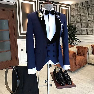 Paul Bespoke Peaked Lapel Slim Fit Dark Navy Formal Business Men Suit_3