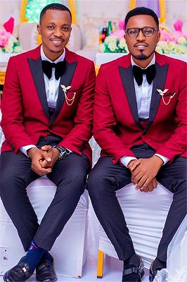 Chase Fashion Red Peaked Lapel One Buttons Groomsmen Suit for Wedding_1