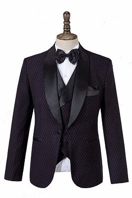 Riley Black Shawl Lapel Three-Piece Wedding Tuxedo for Men_1