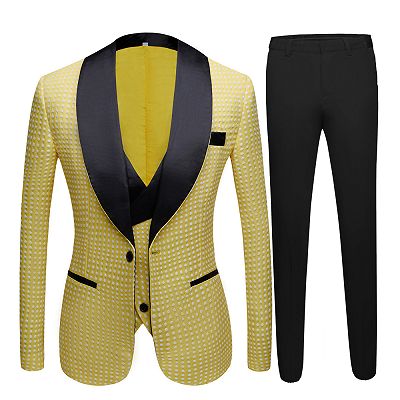 Travis Yellow Dot Shawl Lapel Wedding Groom Suits for Sale_4