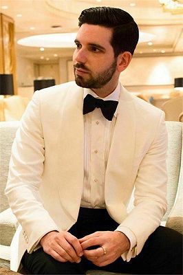 Tristan Stylish White Shawl Lapel One Buttons Slim Fit Wedding Suits_4