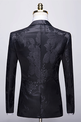Stylish Notched Lapel Two Buttons Men's Suits | Floral Jacquard Black Wedding Tuxedos_2
