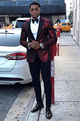 Sean Burgundy Stylish Peaked Lapel Slim Fit Men Suits for Prom