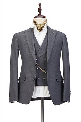 Mark Three Pieces Peaked Lapel Gray Business Men Suits