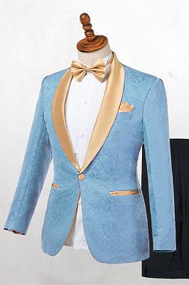 Kyle Blue One Button Shawl Lapel Best Fitted Wedding Suits for men_1