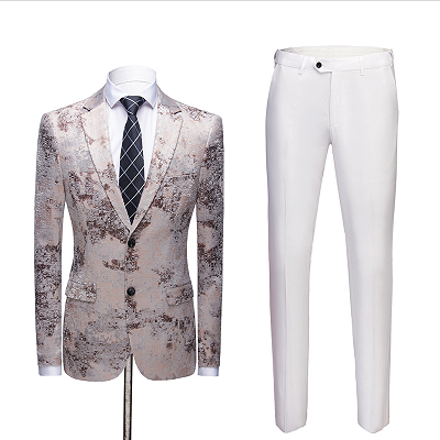 Light Brown Men's Prom Suits | Printing Wedding Tuxedos with White Pants_2