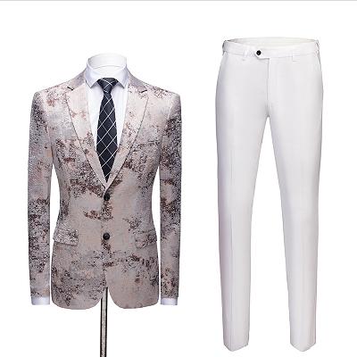 Light Brown Men's Prom Suits | Printing Wedding Tuxedos with White Pants