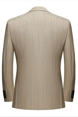Gentle Khaki Striped Peak Lapel Formal Men's Suit for Business_2