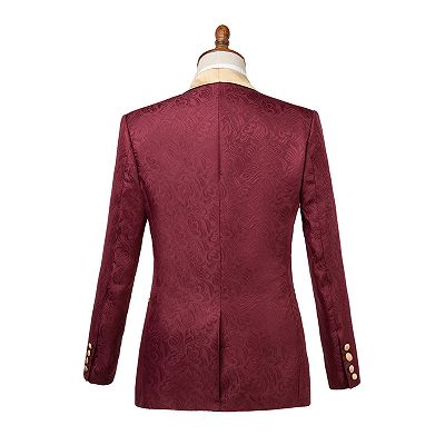 Dominic Stylish Burgundy Slim Fit Jacquard Wedding Suit for Men_3