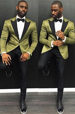 Stylish One Button Slim Fit Prom Men Suit with Black Lapel_1