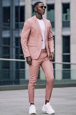 2 Piece Notched Lapel Pink Men's Suits for Casual with Flap Pockets_1