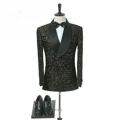 Garrett Black Slim Fit Shawl Lapel Double Breasted Wedding Groom Suits_4