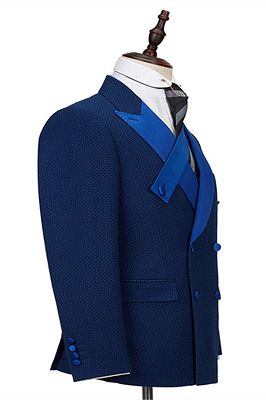 Jonah Navy Blue Plaid Peaked Lapel Double Breasted Formal Business Men Suits