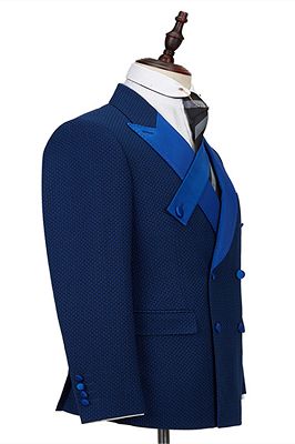 Jonah Navy Blue Plaid Peaked Lapel Double Breasted Formal Business Men Suits_2