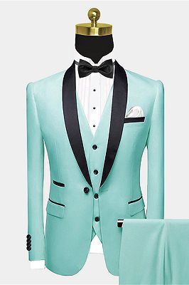 Special Mint Green Wedding Tuxedos for Groom | Black Satin Shawl Lapel Prom Suits
