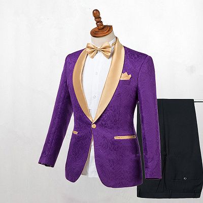 Antonio Purple One Button Gold Lapel Wedding Men Suit Online