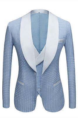 Edwin Sky Blue Fashion Dot Wedding Groom Suits with Shawl Lapel