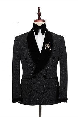 Edward Shawl Lapel Double Breasted Sparkle Black Wedding Suits_1