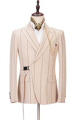 Ivan Light Champagne Fashion Striped Peaked Lapel Prom Men Suits