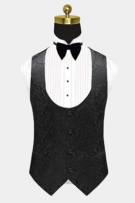 Black Satin Shawl Lapel Prom Suits | One Button Popular Jacquard Wedding Tuxedos_2