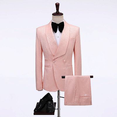 Eli Pink Double Breasted Jacquard shawl Lapel Wedding Men Suits