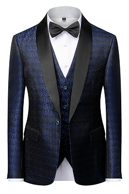 Popular Dark Navy Blue Men's Wedding Tuxedos | Black Satin Lapel ...