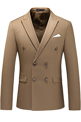 Latest Peak Lapel Double Breasted Coffee Men's Suits for Formal