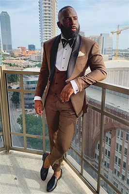 Carter Stylish Brown Three-Pieces Black Shawl Lapel Wedding Suits Online