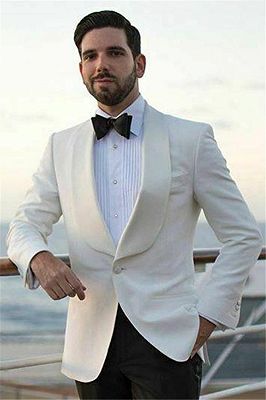 Tristan Stylish White Shawl Lapel One Buttons Slim Fit Wedding Suits_3