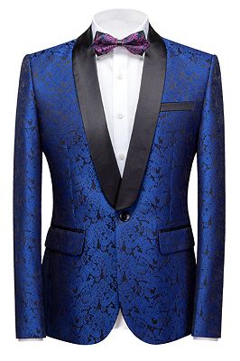 Kaleb Royal Blue Slim Fit One Button Jacquard Wedding Men Suits