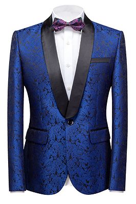 Kaleb Royal Blue Slim Fit One Button Jacquard Wedding Men Suits_1