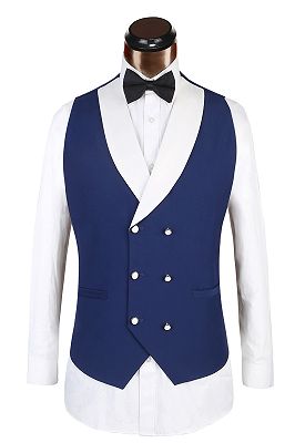 3 Piece Classic White Lapel Edge Banding Formal Blue Men's Suit For Wedding_3