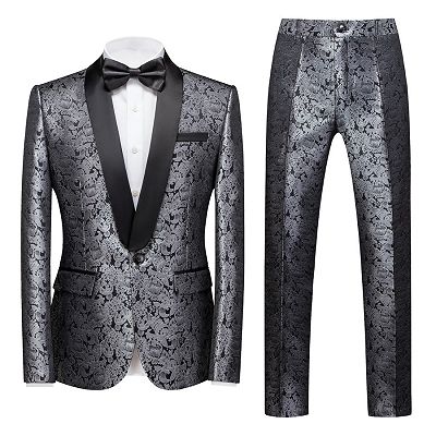 Levi Silver Shawl Lapel Stylish One Button Jacquard Weddig Tuxedo for Men_2