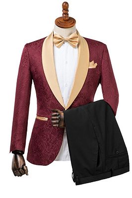 Dominic Stylish Burgundy Slim Fit Jacquard Wedding Suit for Men