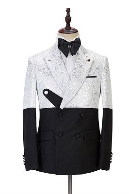 Max Fashion Black and White Jacquard Peaked Lapel Men Suits Online_1