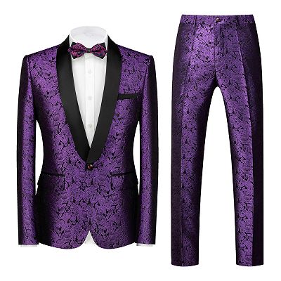 Joel Purple Jacquard Slim Fit Black Lapel Wedding Suits for Men_2